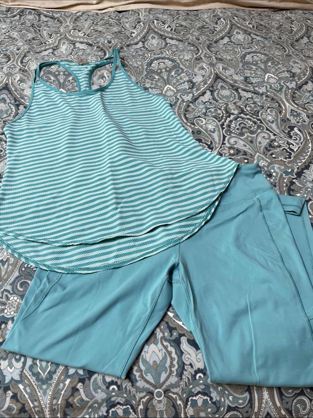 CALIA by Carrie Underwood Striped Racerback Tank in Aqua Teal